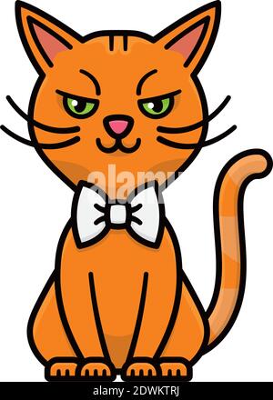 Rote Karikatur Katze Charakter mit einer Fliege isoliert Vektor-Illustration für Bowtie Day. Stock Vektor