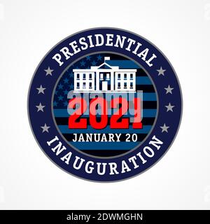 Präsidenteneinführung USA, Januar 2021 rundes Emblem-Banner. Kreative Sperre, soziale Distanzierung US-Präsident Amtseinführung mit Flagge Stock Vektor