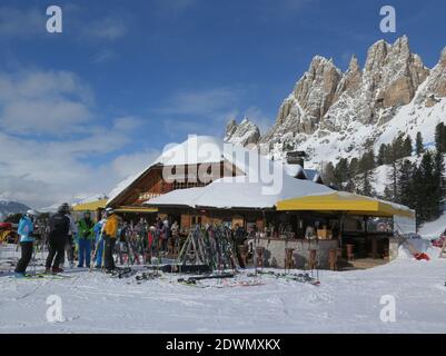 Panorama-Huette, Cirspitzen, Wolkenstein, Dolomieten, Italien Stockfoto