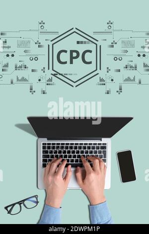 CPC Cost per Click-Modell effektive Analyse der Werbung im Internet. Stockfoto