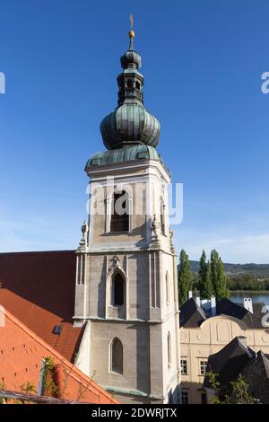 Kirchturm der Nikolauskirche, Krems-Stein, Wachau NÖ, Österreich Stockfoto