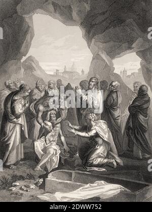 Die Auferweckung des Lazarus, Neues Testament, Stahlstich 1853, digital restauriert Stockfoto