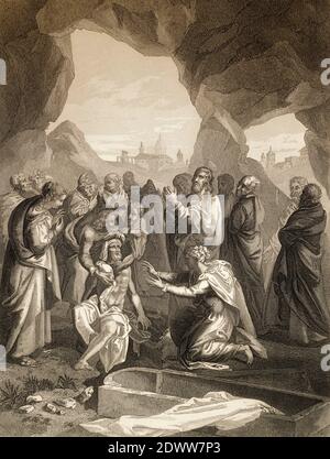 Die Auferweckung des Lazarus, Neues Testament, Stahlstich 1853, digital restauriert Stockfoto