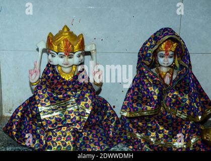 Schöne Aussicht auf die Statue von Lord Brahma in Pushkar, Rajasthan Stockfoto