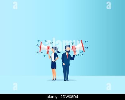 Vektor einer Geschäftsfrau und eines Geschäftsmannes, der eine Ankündigung macht Im Megaphon Stock Vektor