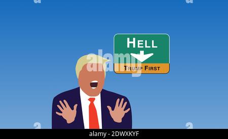 Donald Trump auf dem Highway zur Hölle Stockfoto