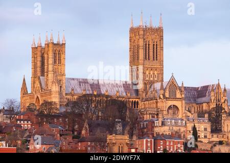 Lincoln Cathedral vom Brayford Pool. Stockfoto