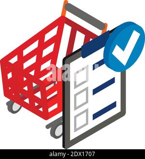 Symbol Einkaufsliste. Isometrische Darstellung des Einkaufslistenvektorikons für Web Stock Vektor