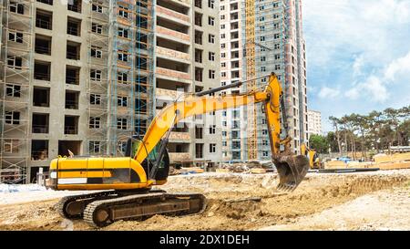 Bagger auf der Baustelle Stockfoto