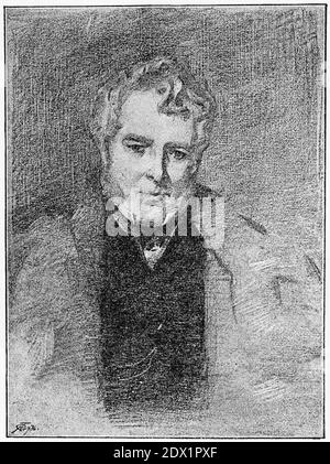 Gravur von Lord Melbourne, William Lamb, 2. Viscount Melbourne (1779-1848), Portraitzeichnung, 1889-1890 Stockfoto