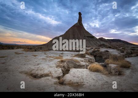 Castildetierra Sandstein bei Sonnenaufgang, Bardenas Reales von Navarra, Spanien Stockfoto