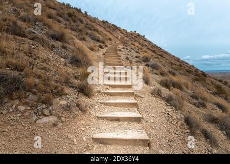 Treppe zum Berg Cabezo de las Cortinillas Stockfoto