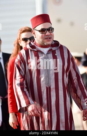 Marokkos König Mohammed VI. Und Marokkos Prinzessin Lalla Salma nehmen am 15. Juli 2014 an einer Abreisezeremonie für König Felipe VI. Von Spanien und Königin Letizia von Spanien am Flughafen Rabat Teil. Der neue König und die neue Königin von Spanien sind auf einem zweitägigen Besuch in Marokko. Foto von Nicolas Gouhier/ABACAPRESS.COM Stockfoto