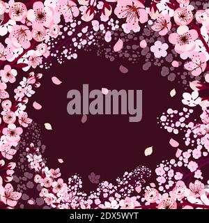 Ein quadratischer Rahmen aus Kirschblütenzweigen. Vektorgrafik Stock Vektor