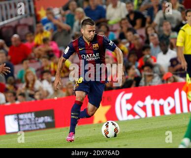 Jordi Alba beim 49. Joan Gamper Trophy Fußballspiel FC Barcelona gegen Leon Club im Camp Nou Stadion in Barcelona, Spanien am 18. August 2014. Foto von Giuliano Bevilacqua/ABACAPRESS.COM Stockfoto