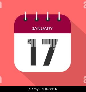Kalendertag 17. Nummer siebzehn auf einem weißen Papier mit Weinfarbe Rand auf rosa Hintergrund Vektor. Stock Vektor