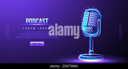 Podcast, Mikrofon. Low Poly Drahtmodell Design Stock Vektor
