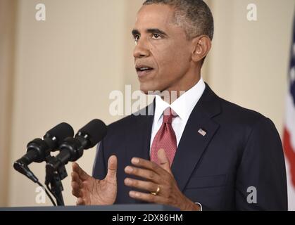 US-Präsident Barack Obama spricht während einer Ansprache vor der Nation aus der Cross Hall des Weißen Hauses in Washington, DC, USA, 10. September 2014. Foto von Saul Loeb/Pool/ABACAPRESS.COM Stockfoto