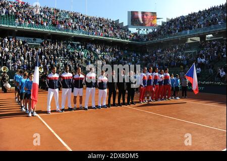 Frankreich und Tschechien vor dem Halbfinale des Tennis Davis Cup 2014 im Stade Roland-Garros, Paris, Frankreich am 12. September 2014. Foto von Henri Szwarc/ABACAPRESS.COM Stockfoto