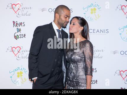 Tony Parker und seine Frau Axelle trennten sich nach 9 Jahren zusammen - Datei - Tony Parker und seine Frau Axelle Francine bei der 9. Jährlichen Charity-Gala "Par Coeur", die am 25. September 2014 im Paul Bocuse Restaurant L'Abbaye de Collonges in Collonges-au-Mont-d'Or in der Nähe von Lyon, Frankreich, stattfand. Foto von Vincent Dargent/ABACAPRESS.COM Stockfoto