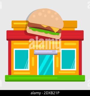 burger Restaurant Gebäude flache Vektor-Illustration Stock Vektor