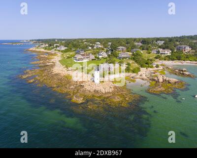 Annisquam Harbour Lighthouse, Blick von oben, Gloucester, Cape Ann, Massachusetts, MA, USA. Dieser historische Leuchtturm wurde 1898 am Fluss Annisquam erbaut. Stockfoto