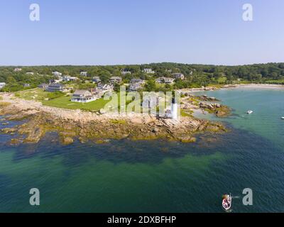 Annisquam Harbour Lighthouse, Blick von oben, Gloucester, Cape Ann, Massachusetts, MA, USA. Dieser historische Leuchtturm wurde 1898 am Fluss Annisquam erbaut. Stockfoto