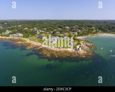 Annisquam Harbour Lighthouse, Blick von oben, Gloucester, Cape Ann, Massachusetts, MA, USA. Dieser historische Leuchtturm wurde 1898 am Fluss Annisquam erbaut. Stockfoto