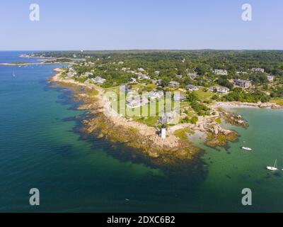 Annisquam Harbour Lighthouse, Blick von oben, Gloucester, Cape Ann, Massachusetts, MA, USA. Dieser historische Leuchtturm wurde 1898 am Fluss Annisquam erbaut. Stockfoto