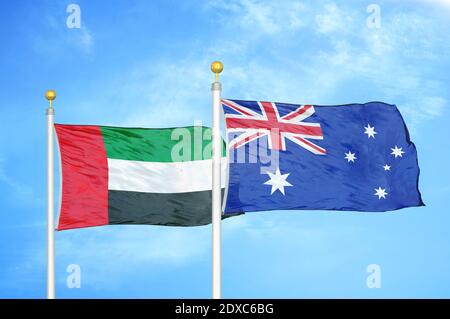 Vereinigte Arabische Emirate und Australien zwei Flaggen Stockfoto