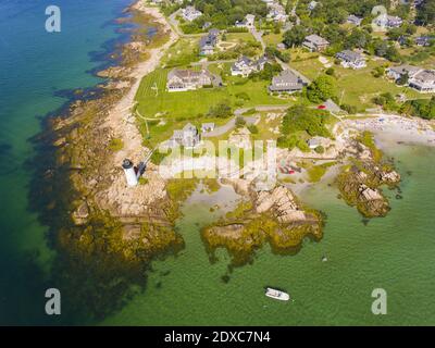 Annisquam Harbour Lighthouse, Blick von oben, Gloucester, Cape Ann, Massachusetts, MA, USA. Dieser historische Leuchtturm wurde 1898 am Fluss Annisquam erbaut. Stockfoto