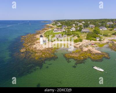 Annisquam Harbour Lighthouse, Blick von oben, Gloucester, Cape Ann, Massachusetts, MA, USA. Dieser historische Leuchtturm wurde 1898 am Fluss Annisquam erbaut. Stockfoto