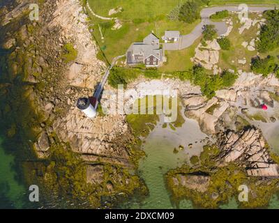 Annisquam Harbour Lighthouse, Blick von oben, Gloucester, Cape Ann, Massachusetts, MA, USA. Dieser historische Leuchtturm wurde 1898 am Fluss Annisquam erbaut. Stockfoto