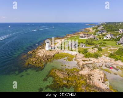 Annisquam Harbour Lighthouse, Blick von oben, Gloucester, Cape Ann, Massachusetts, MA, USA. Dieser historische Leuchtturm wurde 1898 am Fluss Annisquam erbaut. Stockfoto