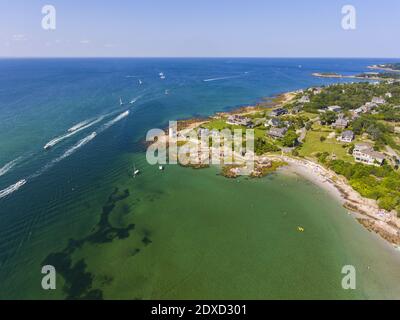 Annisquam Harbour Lighthouse, Blick von oben, Gloucester, Cape Ann, Massachusetts, MA, USA. Dieser historische Leuchtturm wurde 1898 am Fluss Annisquam erbaut. Stockfoto