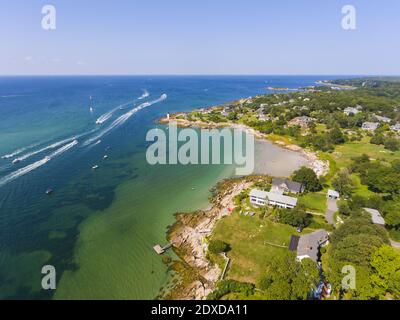 Annisquam Harbour Lighthouse, Blick von oben, Gloucester, Cape Ann, Massachusetts, MA, USA. Dieser historische Leuchtturm wurde 1898 am Fluss Annisquam erbaut. Stockfoto