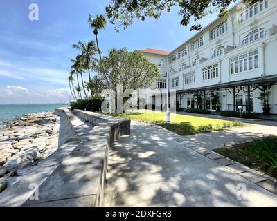 Blick auf das historische Eastern & Oriental Hotel George Town, ein Wahrzeichen am Wasser Gebäude in George Town, Penang, ein UNESCO-Weltkulturerbe. Stockfoto