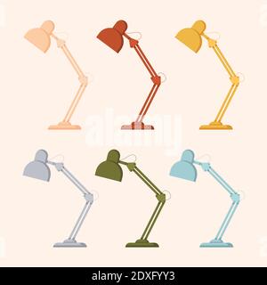 Bunte moderne Reihe von Lampen. Tischleuchten. Stock Vektor