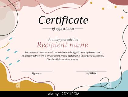 Zertifikat niedlichen Hintergrund Wellen Farbe Rahmen Vorlage Banner drucken mit Flacher Cartoon-Stil Stock Vektor