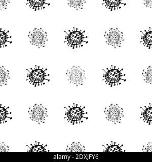 Nahtloses Muster von Coronavirus-Mikroben. Coronavirus 2019-nCoV. Doodle Einfache Linienelemente aus einem medizinischen Konzept. Bearbeitbare Mikrobe für Vektoranschläge. V Stock Vektor