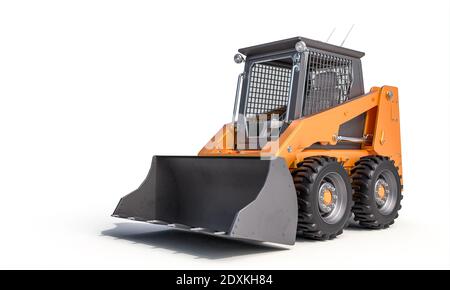 Kleine Bulldozer auf dem weißen Hintergrund. 3d-Rendering Stockfoto