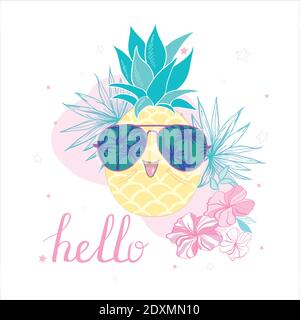 Cute Vektor Ananas Illustration. Cartoon lustige Grafik Lebensmittel. Typografie Zitat Stock Vektor