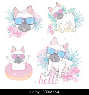 französisch Bulldog Gesicht Hund Herz Gläser Illustration Vektor Cartoon Stock Vektor