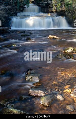 Cotter Force auf Cotterdale Beck, einem Nebenfluss des Flusses Ure auf dem Gipfel von Wensleydale, Yorkshire Dales National Park, Großbritannien. Stockfoto