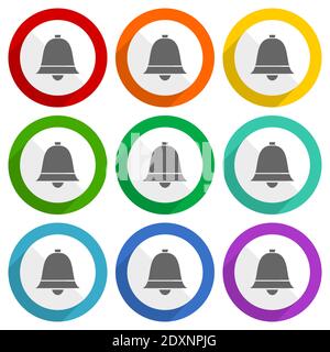 Glocke, Ring, Alarm Vektor-Symbole, Satz von bunten flachen Design-Tasten für webdesign und mobile Anwendungen Stock Vektor