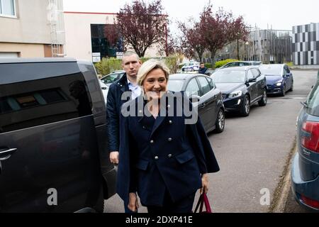 FRA - POLITIQUE - CONFÉRENCE DE PRESSE DE MARINE LE PEN ET JORDAN BARDELLA A Chantepie dans le Sud de Rennes, conférence de Presse suivi d'un apéritif Stockfoto