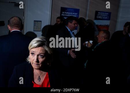 FRA - POLITIQUE - CONFÉRENCE DE PRESSE DE MARINE LE PEN ET JORDAN BARDELLA A Chantepie dans le Sud de Rennes, conférence de Presse suivi d'un apéritif Stockfoto