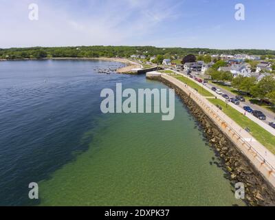 Annisquam River Flussmündung Luftaufnahme am Gloucester Hafen in Gloucester, Cape Ann, Massachusetts MA, USA. Der Fluss ist mit Gloucester Harbour b verbunden Stockfoto