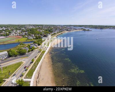 Annisquam River Flussmündung Luftaufnahme am Gloucester Hafen in Gloucester, Cape Ann, Massachusetts MA, USA. Der Fluss ist mit Gloucester Harbour b verbunden Stockfoto