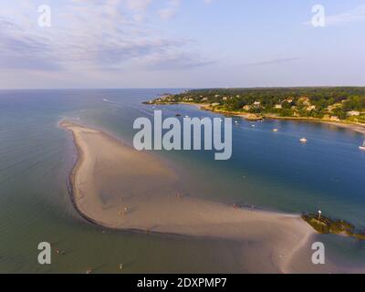 Wingaersheek Beach Luftaufnahme bei Sonnenuntergang in Gloucester, Cape Ann, Massachusetts, USA. Stockfoto